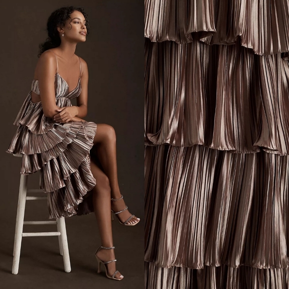 BHLDN Anthropoligie by Carly Cushnie Brenna Tiered Pleated Cutout Midi D… - Picture 2 of 11